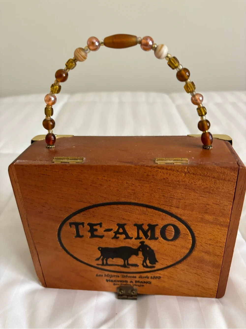 Cigar Box Purse Beaded Handle Te-Amo Cigar box Handbag Leopard print